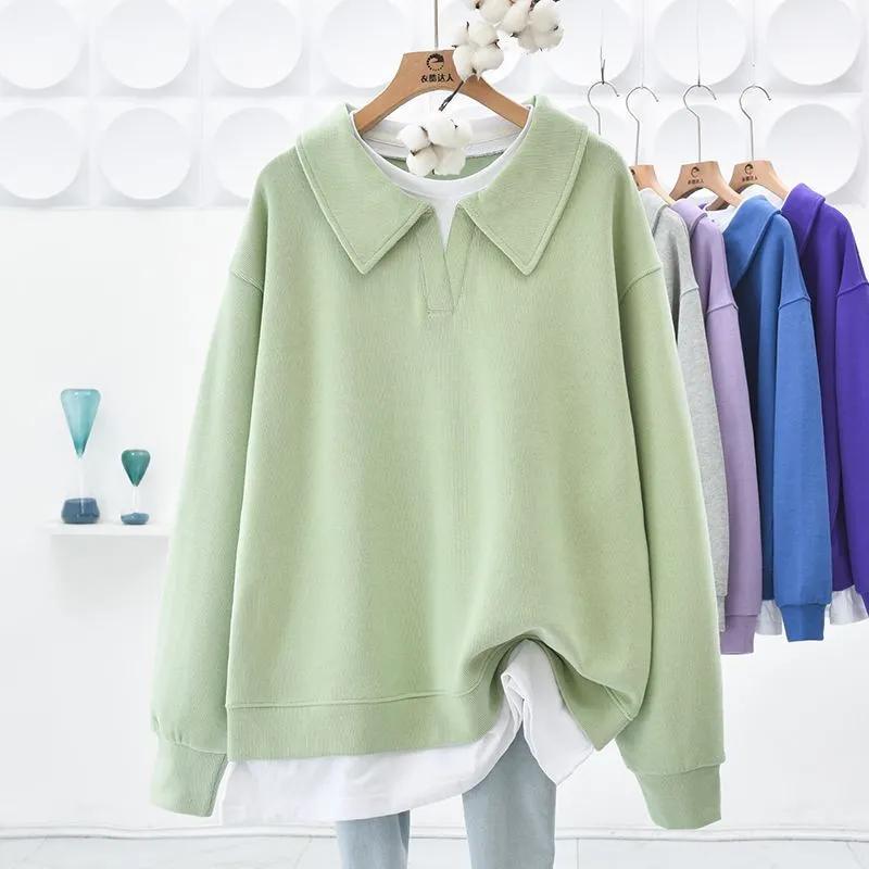 Sweatshirt for Women Pullover Long Sleeve Faux Two-Piece Oversize Solid Color Loose Casual Sweatshirt Top