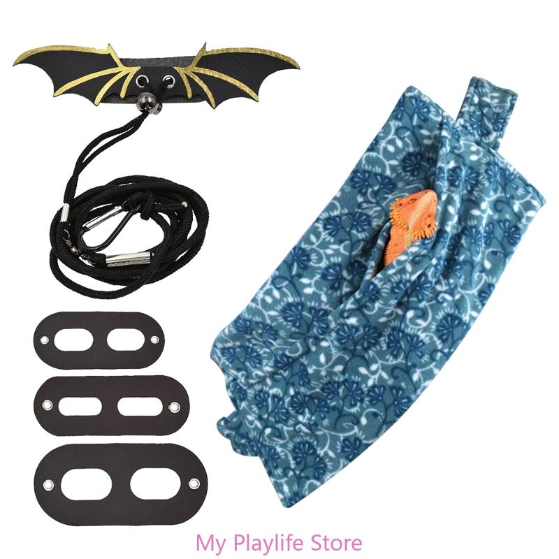 Sling Carriers for Bearded Dragons Small Reptiles Harness Leash Set with Wings Adjustable Carrying Travel Bag