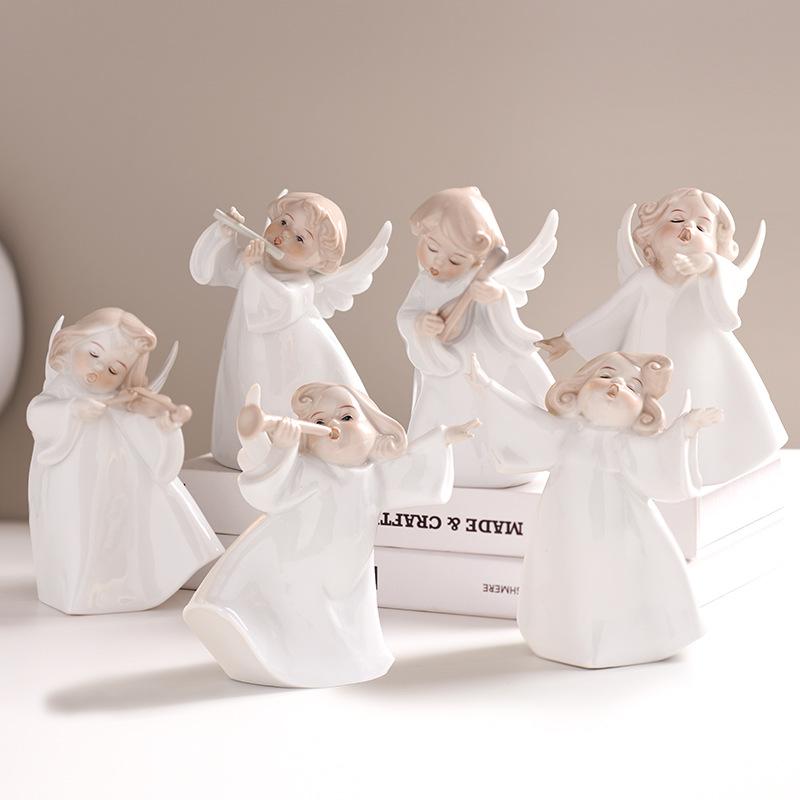White Ceramic Little Angel Singing Group Ornaments Holiday Home Decor Gifts for Christmas and Other Festivals