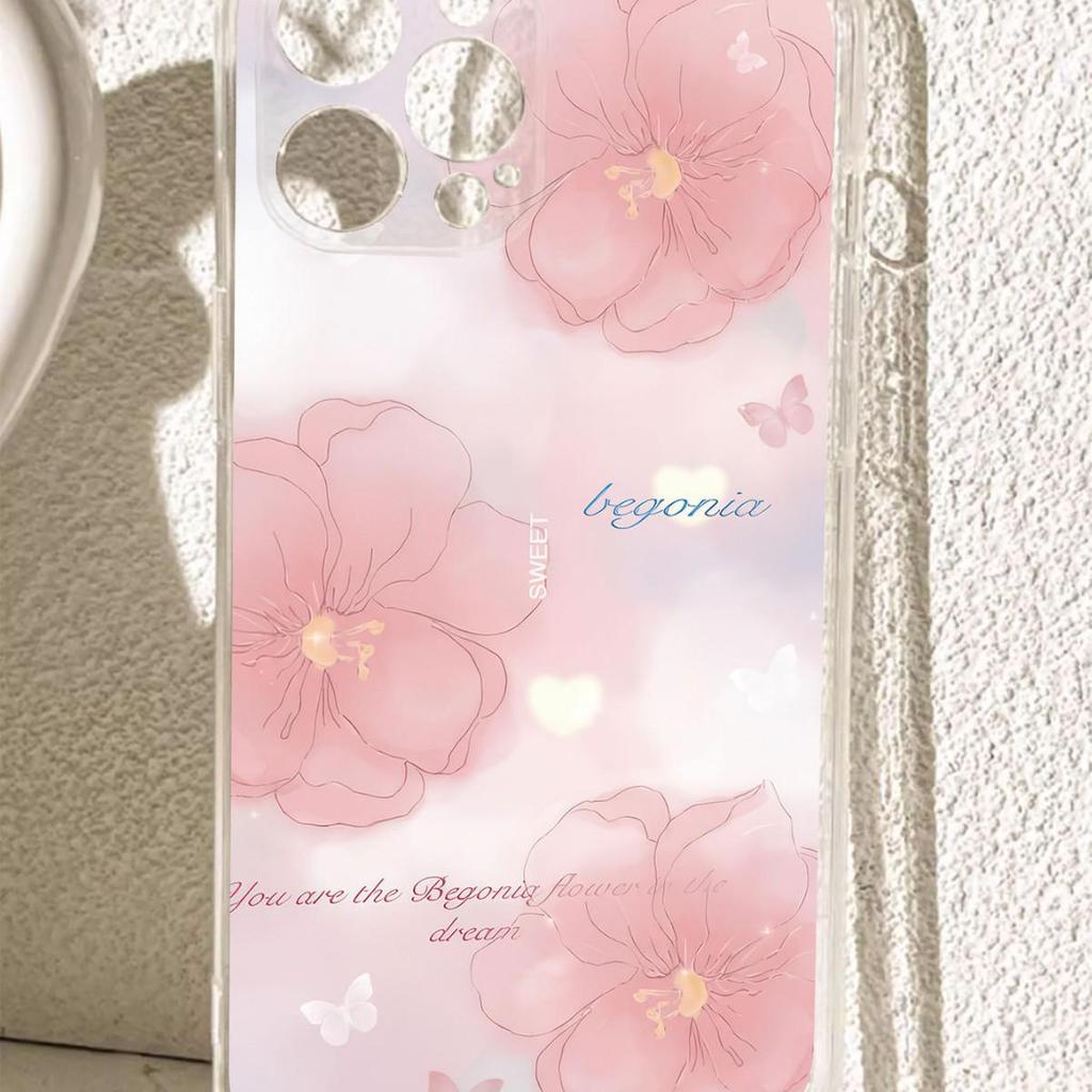 Pink Floral Shockproof Clear Case for iPhone 14/15/16/17 Pro Max