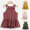 Fashion Women Casual Camis Sleeveless Crop Single Breasted Ruffle Hem Tops