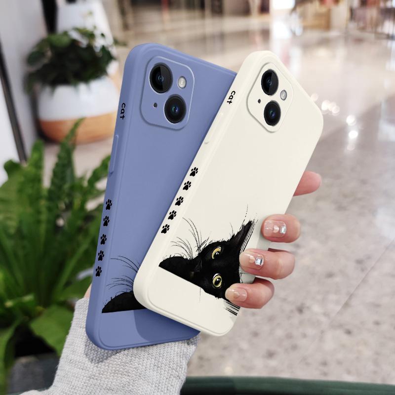Cold Black Cat Phone Case For iPhone 16 15 14 13 12 11 Plus Pro Max Mini X XR XS Plus Liquid Silicone Cover
