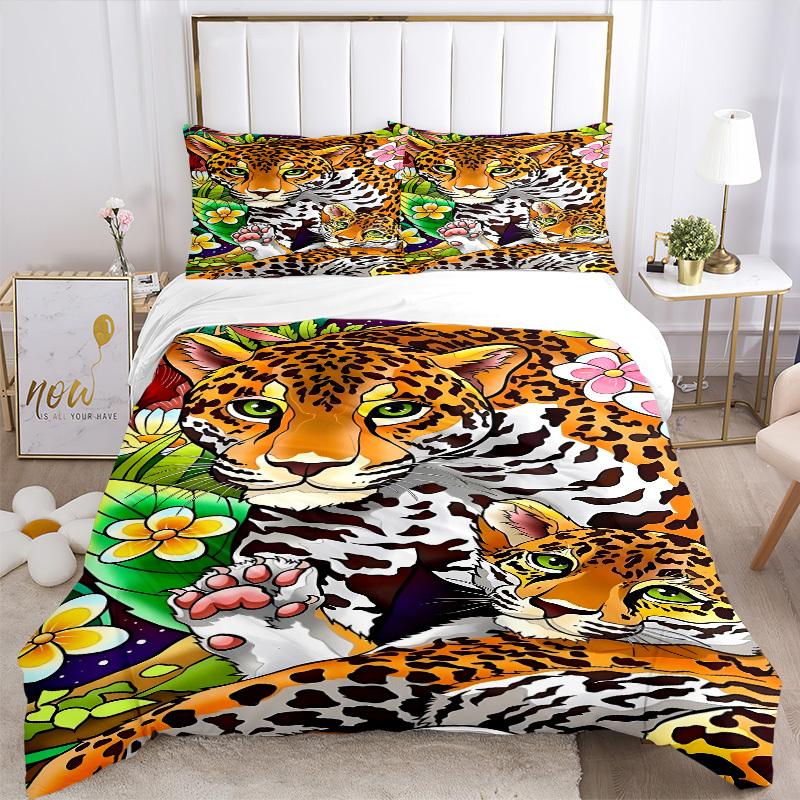3pcs Leopard Print Duvet Cover Set - Machine Washable, Includes 1 Cover and 2 Pillowcases, No Core Included yy251013023