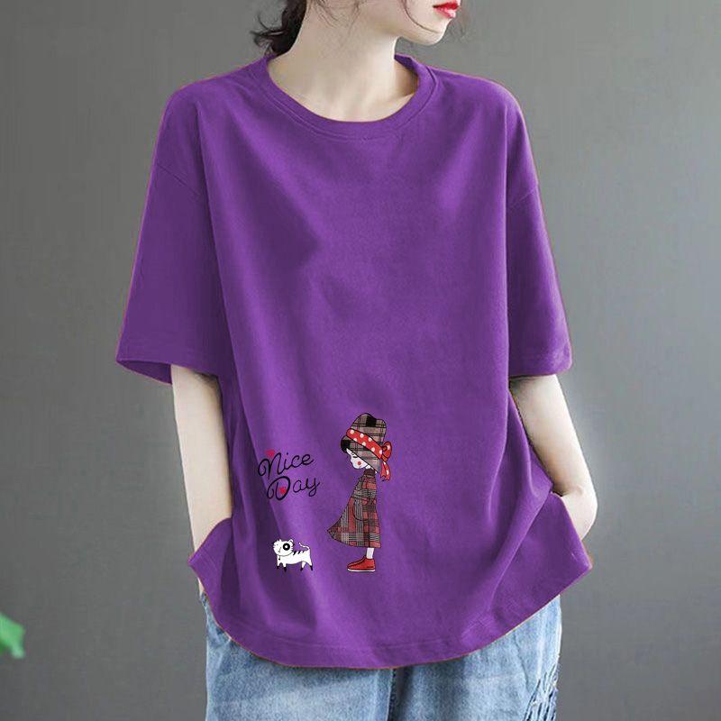 

Большая Распродажа Выборка Утечек Европейские Товары Женская Одежда Хлопковая Базовая Футболка Футболка Художественная Повседневная Минималистичная Круглый Вырез Женские Топы Лето Purple [Red Scarf Girl]] L([Recommended 55.00kg]])