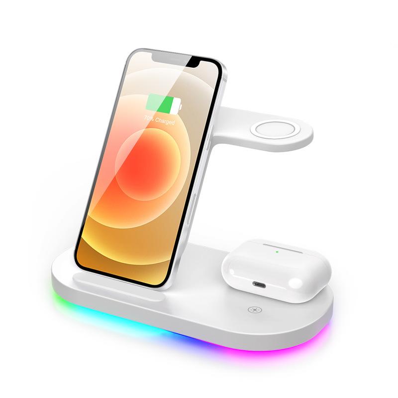 Suport de încărcare fără fir 3 în 1 cu lumină LED inteligentă Stație de andocare de încărcare rapidă de 15 W pentru iPhone Samsung S22 S21 Galaxy Watch 5 4 Buds Pro