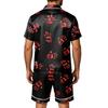 Men's Halloween Satin Print Short Sleeve Pajama Set with Pockets - Loose Fit 2-Piece Sleepwear for Home Daily Wear