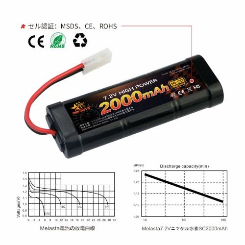 Melasta 7.2V RC NiCd Battery, High-Capacity 2000mAh, with Tamiya Compatible Discharge Connector, Replacement for Various RC Cars, Ports, and Racing Ca