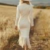 Women's Color Retro Western Suede Fringe Zipper Slim Fit Long Sleeved Dress