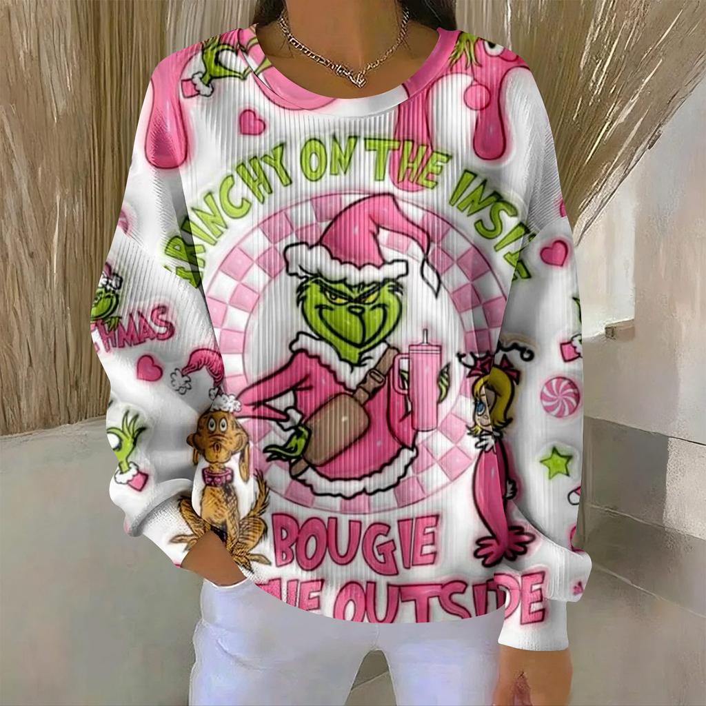 Women's Loose Comfortable Casual And Fashionable Round Neck Pattern Long Sleeved Sweatshirt