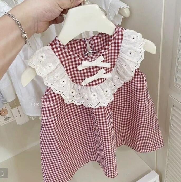 Summer Girls Red Plaid Sleeveless Vest Dress Cute Princess Baby Toddler Dress