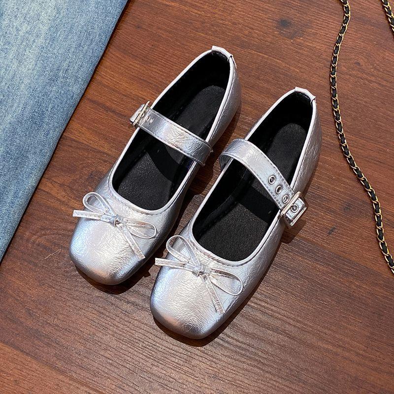 Temperament Sweet Belt Buckle Women's Single Shoes Spring and Summer New French Retro Square Head Bow Grandma Shoes