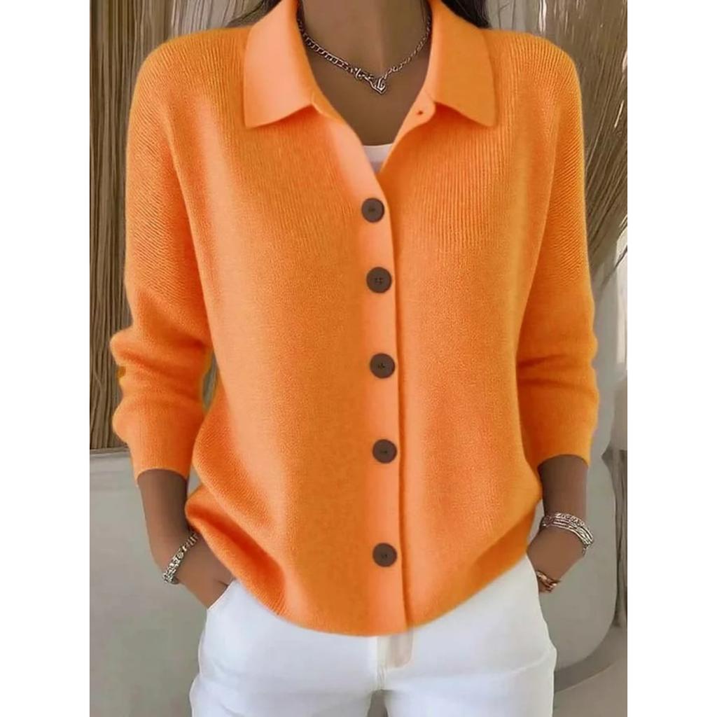 Button Knitted Lapel Sweater Cardigan Jacket Autumn and Winter Solid Color Casual Fashion Women's Clothing