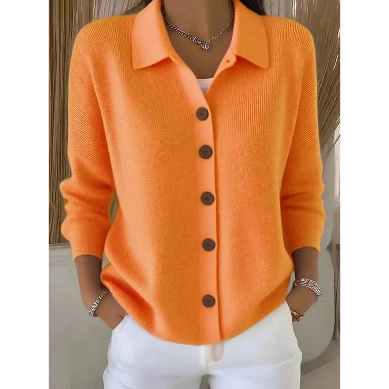 

Button Knitted Lapel Sweater Cardigan Jacket Autumn and Winter Solid Color Casual Fashion Women s Clothing M