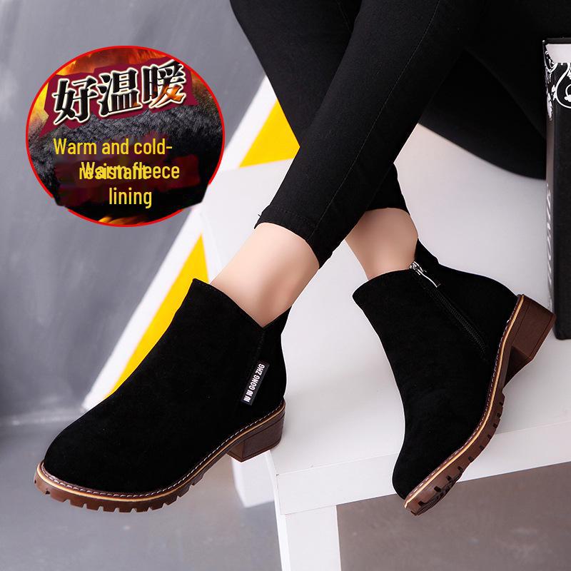 Autumn/Winter Women's Frosted Short Boots: British Martin Style, Fashionable Thick Heel, Trendy Cotton Boots
