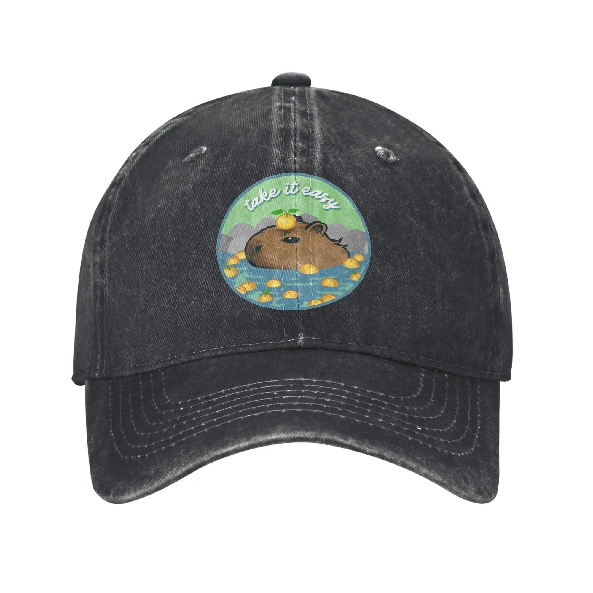 Vintage Chill Capybara Take It Easy Baseball Cap Unisex Distressed Washed Snapback Cap Cute Animal Outdoor Running Soft Caps Hat Adjustable