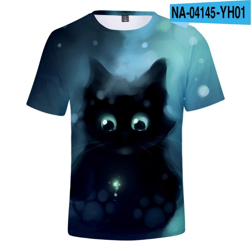 Children's Cat Adult 3D Printed Short Sleeve Men's Street Trend 3D Color Printed Short Sleeve T-shirt Tops & T-shirts (men’s)