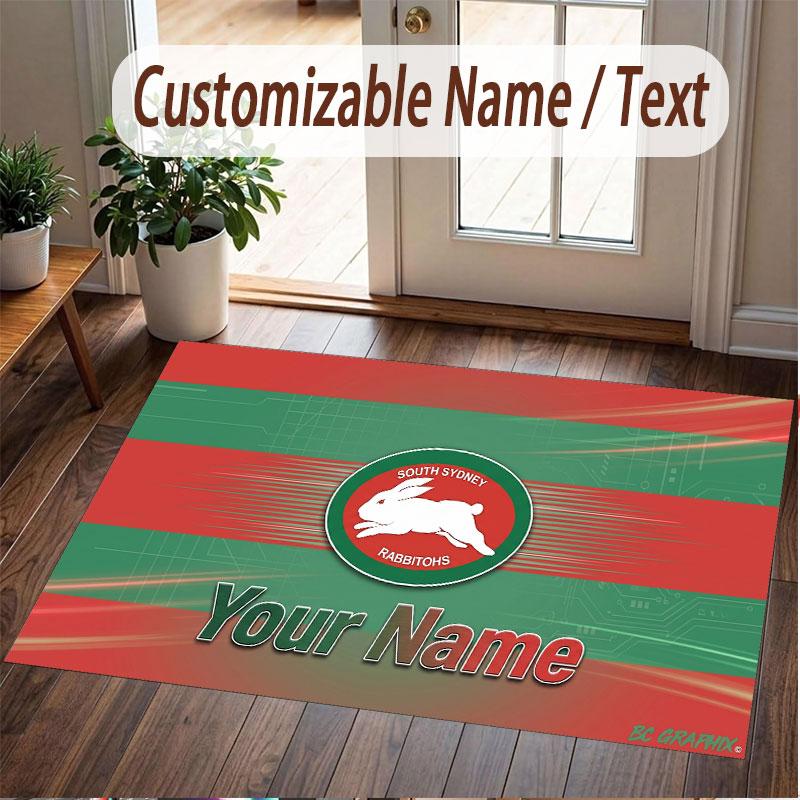 Custom Rug South Sydney Rabbitohs Pattern Print Name Text Soft Non‑Slip Floor Carpet for Home Indoor Decoration