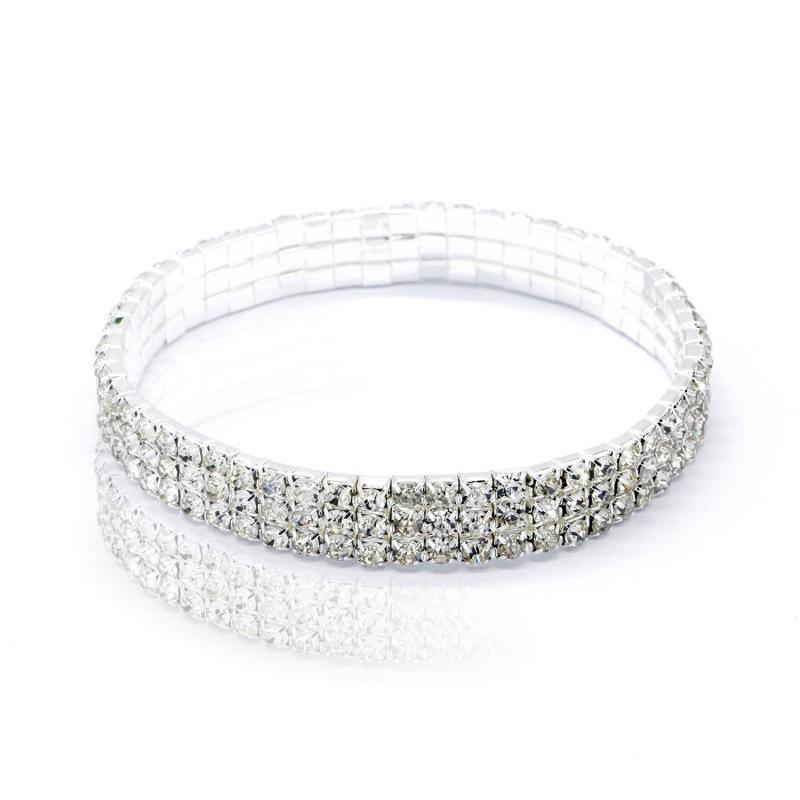 Strass Meisjes Armband Zilverkleur Glanzende Kristal Vrouwen Voetsieraad Enkelband Elastisch Rekbaar Accessoires 3 row white