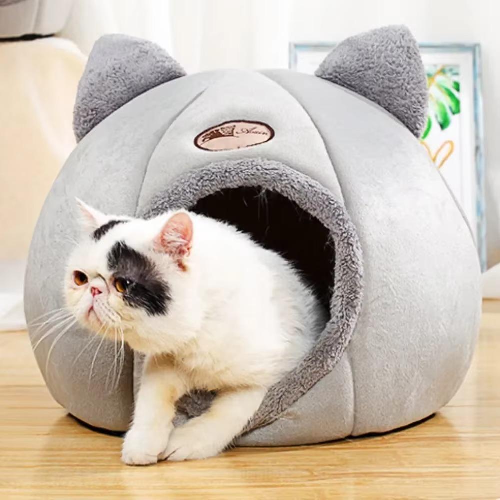 Katzennest Winter Halbgeschlossen Warmes Hundehaus Katzenohr Design für Haustiernest Rutschfestes Katzen- und Hundebett Rund Verdicktes Haustiernest