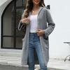 Yousheng Women Knitted Cardigan Hooded Long Sleeve Single Breasted Sweater Coat with Pockets Solid Color Loose Fit Mid-length Knitwear
