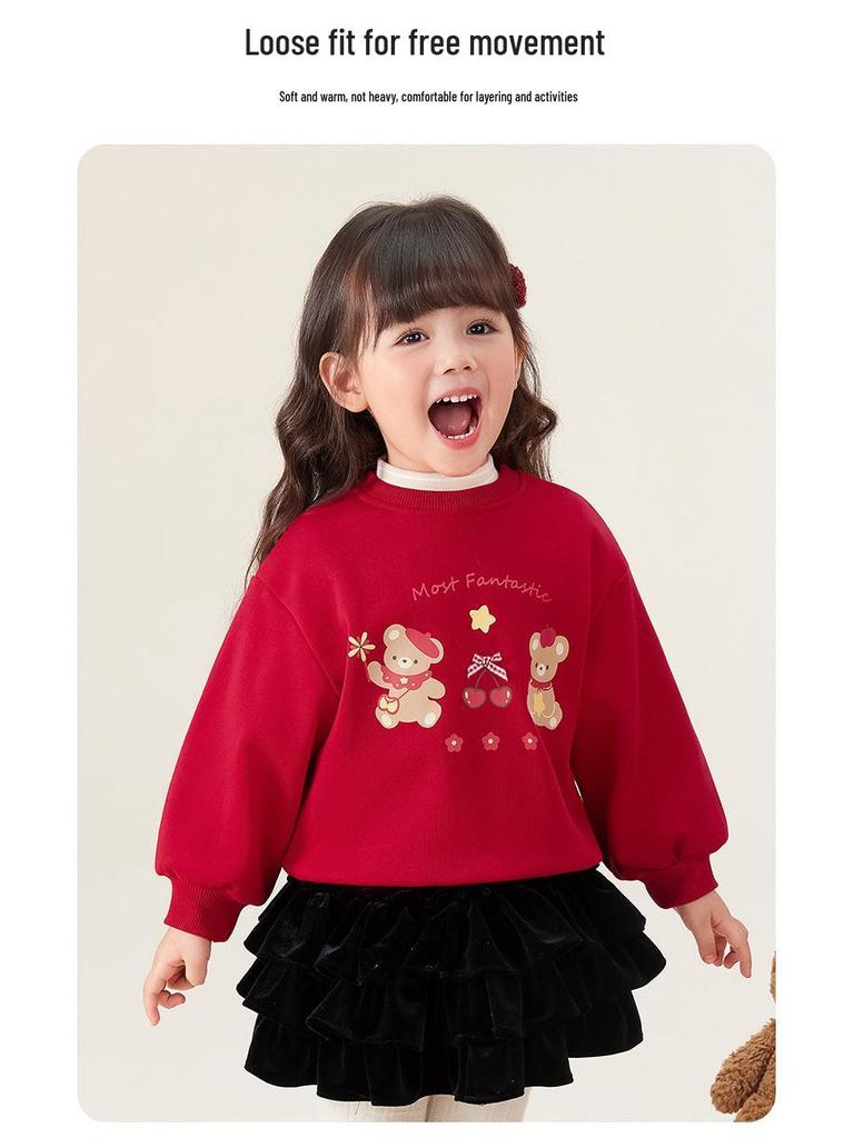 Warmth-Locking Round Neck Hoodie for Girls - Autumn/Winter Fashion Sports Top for Medium & Small Children