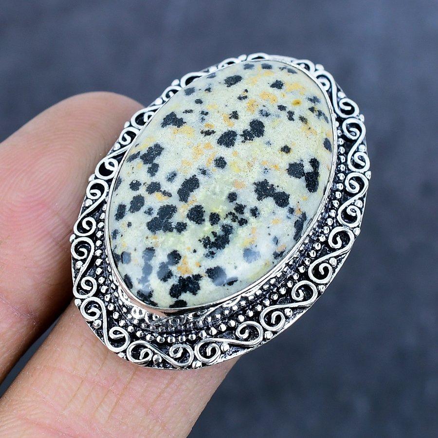 Natürlicher Dalmatiner Jaspis Edelstein 925 Sterlingsilber Schmuck Ring Größe 8 a0y08