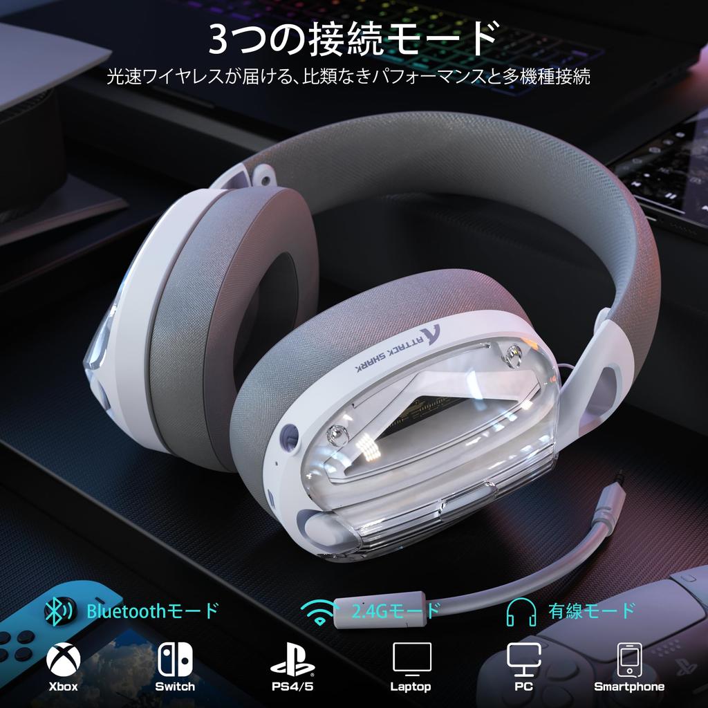 ATTACK SHARK L60 Wireless Gaming Headset Headphones Connection Dual Port 50 Hours Battery 40mm 3D Surround Noise Detachable Transparent Compatible
