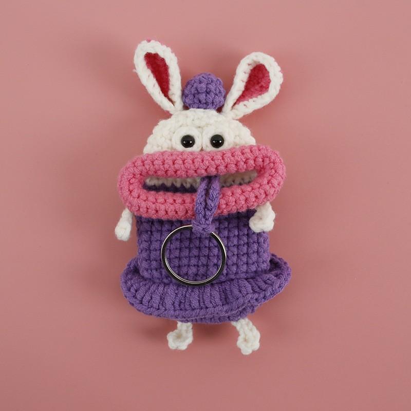 Cute Fruit Series Sausage Mouth Doll Crochet Keychains Custom Knitting Bag For Car Keys Holder Funny Doll Bag For Keys Storage