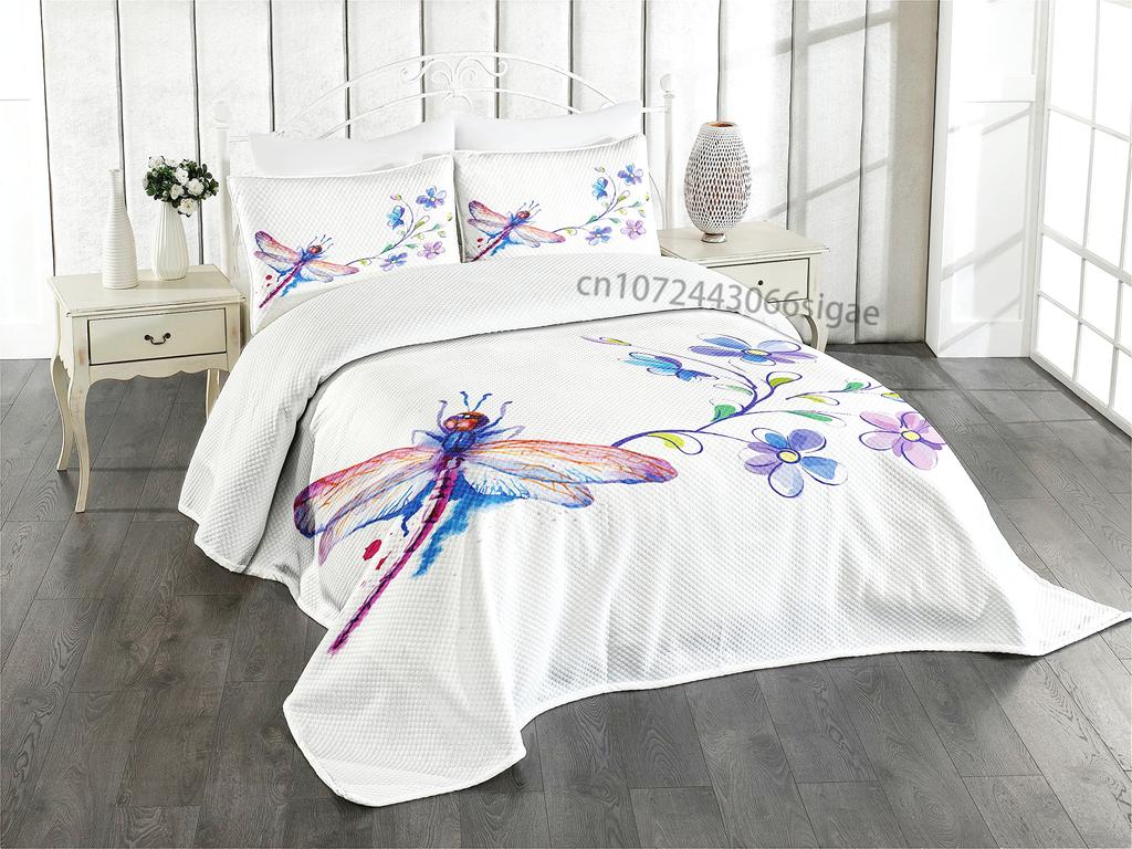 Aquarell Pastell Floral Bettwäsche Sets Vollgröße Bettbezug für Mädchen Frauen Libelle Deckenbezug Steppdeckenbezug Zimmerdeko