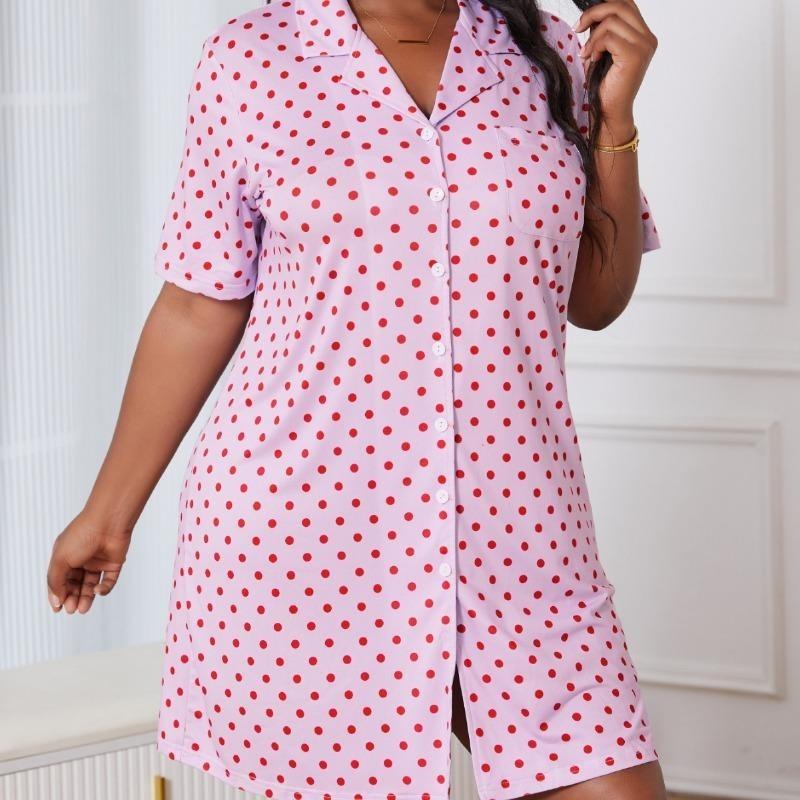 Damen Nachthemd Frühling Sommer Polka Dot Pyjamas Lässig Kurzarm Lose Dünn Große Größe Home Wear
