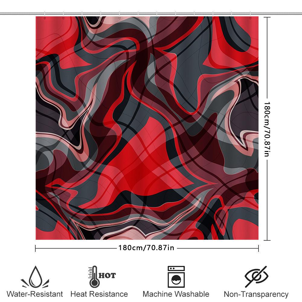 Modern Red Black Wave Print Shower Curtain For Bathroom Decor Water Resistant Fabric Bath Towel Shelves Home Accessories