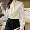Elegant Satin Blouse For Women Long Sleeve Lady Office Silk Shirts With Bow Stand Collar Solid Tops Female Clothing Blusas 19261