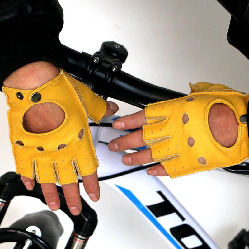 Men's & Women's Retro Half-Finger Non-Slip Cowhide Cycling Gloves for Autumn/Winter