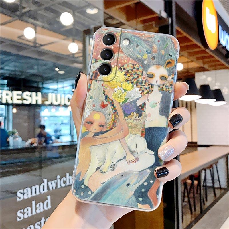 Japanese style Aya Takano Art Painting Transparent Case for Samsung Galaxy S22 S21 S20 FE S 22 Ultra S10E S9 Plus 5G Cover Coque