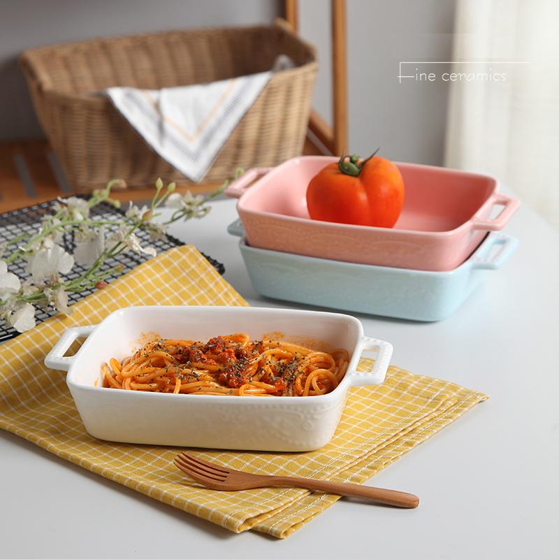 8inch, color embossed porcelain baking tray, ceramic oven tray, baking dish, bbq plate, buffet serving nordic pasta, salad plate