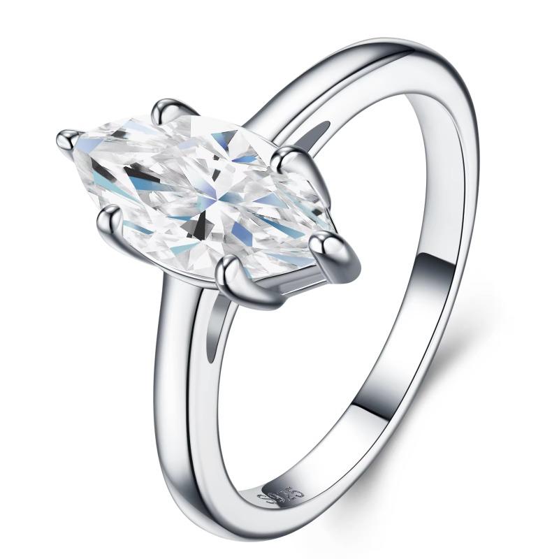 Original Factory  Classic 925 Sterling Silver Rings Wedding Rings 2ct Marquise Cut Moissanite Ring 5 серебряный