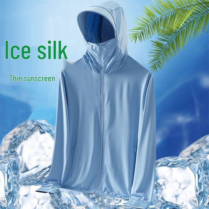 Men's Summer Hooded Ultra-Thin Ice Silk Sun Protection Windbreaker for Outdoor Fishing