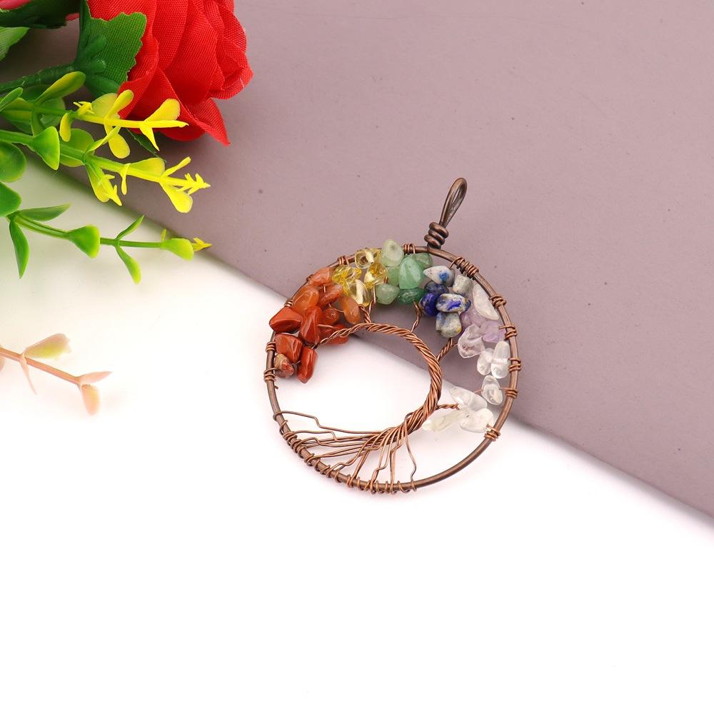 Natural Crystal Gravel Winding Colorful Tree Of Life Pendant Necklace Natural Stone Fortune Tree Dream Catcher Pendant N746