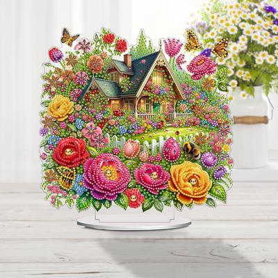 Acryl Spezialform Blumenhaus Tischplatte Diamantmalerei Ornament-Sets Diamantmalerei Schreibtischdekorationen für Erwachsene Anfänger