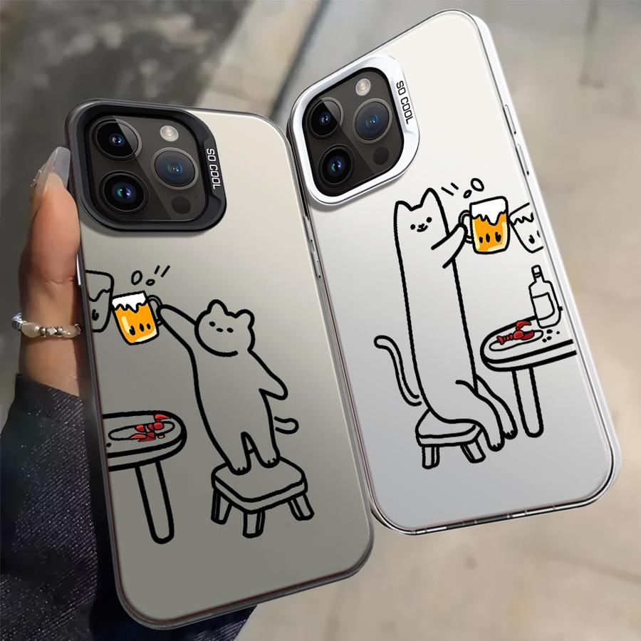 Funny Cat Clear Couple Paired Back Phone Cover Case for iPhone 17 Pro Max 16 11 14 XR XS Air 13 Pro 12 15 Plus