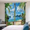 2Pcs Birds Flying By The Sea Curtains For Bedroom And Living Room Study Office Bathroom Decor With Vibrant Landscape Pattern