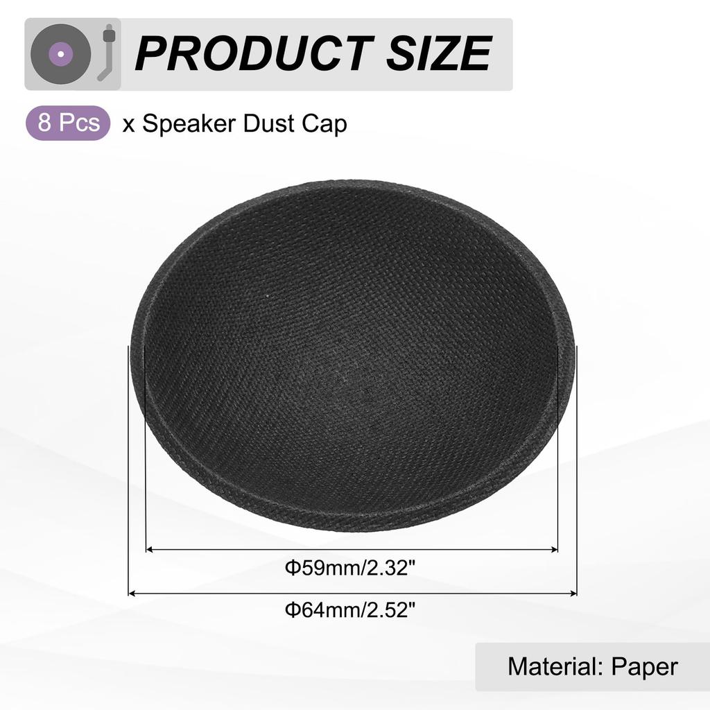 Uxcell Speaker Dust Outer Diameter Dome Paper Subwoofer Coil Speaker Decoration Accessories for Repair 8-Piece Caps, 64mm/2.52" Caps, Covers,