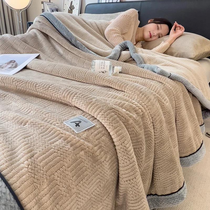Coral Fleece Flannel Blankets For Beds Solid color Soft Warm Thickened Bedspread Sofa Cover Faux Fur Plaid Blanket For Bed Home