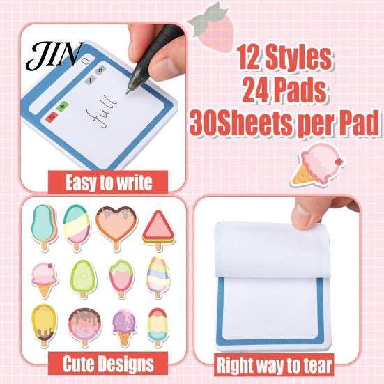 Paper Memo Pads 12Pcs/Set Cartoon Animal Self-Stick Note, 30 Sheets/Pad Self-adhesive Note Pad, Cat Pattern Notes Super Sticking Power Post
