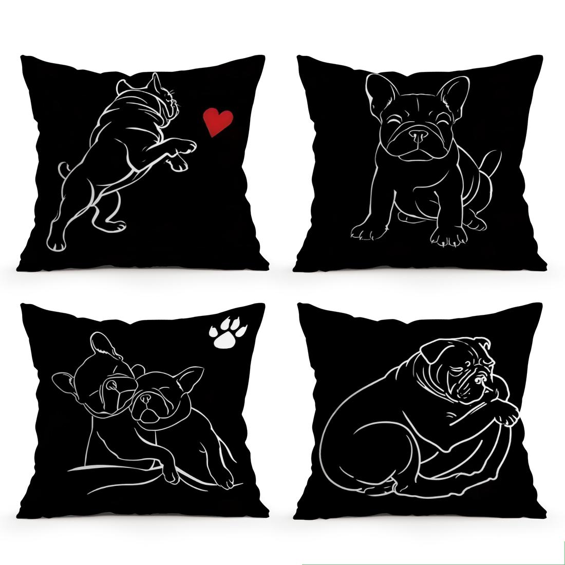 

French Bulldog With White Lines Cushions Pillowcase Polyester Cushion Cover Throw Pillow Pillowcover Home Car Sofa Decor 16x16Inch