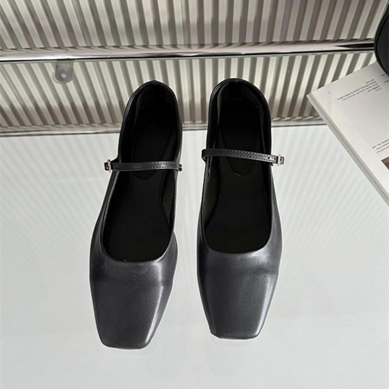 

Мода Bailamos Женские Повседневные Балетки 2024 Ins Натуральная Кожа Ремешок с Пряжкой Мягкий Квадратный Носок Низкий Каблук Офисная Обувь Mujer 41 чёрный