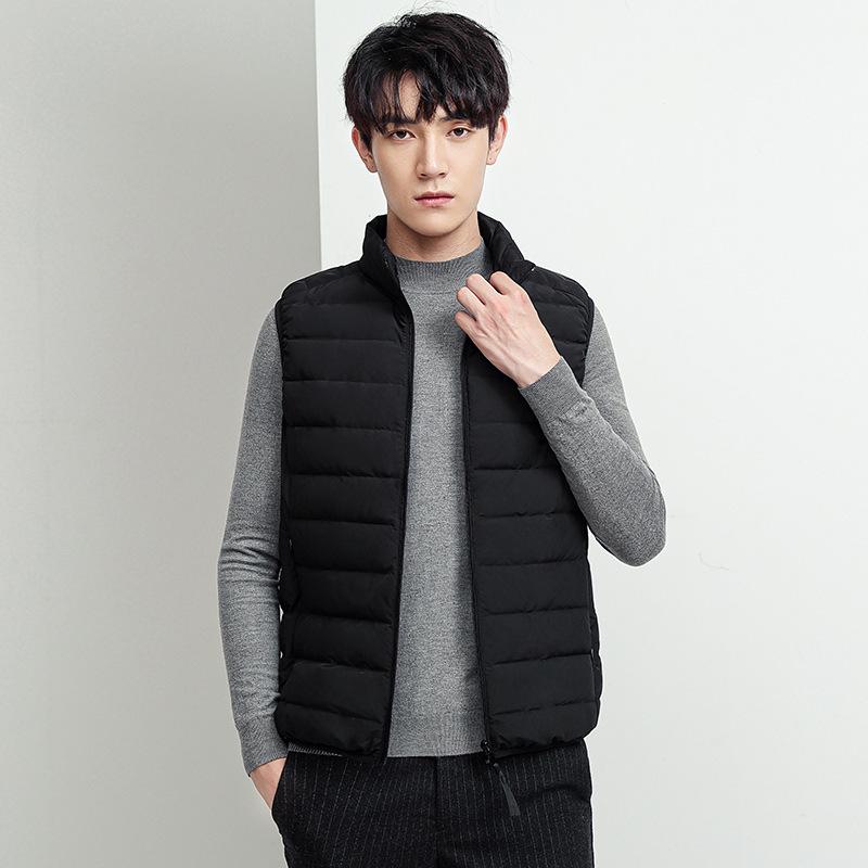 

Жилет мужской 90% пух высокого качества, осенний новый корейский стиль, модный простой белый утиный пух, однотонный жилет с воротником-стойкой 3XL