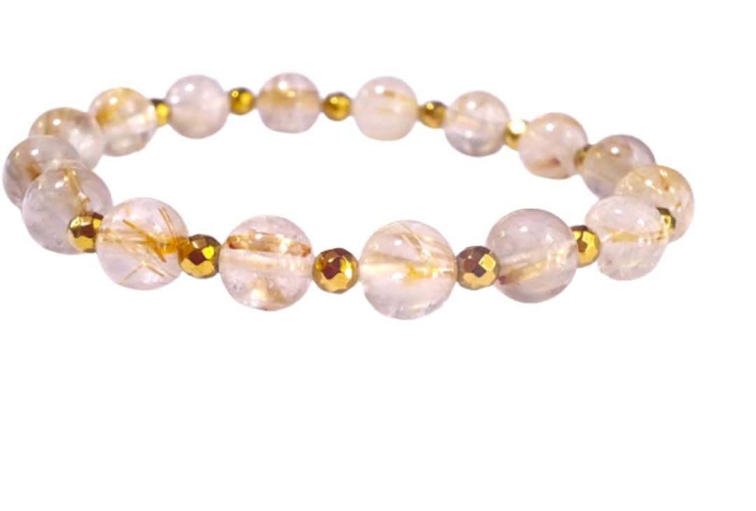 

Kanaishi the ultimate gold rutilated on your Natural 8mm Gold Size women with small [Wear wealth-bringing stone, quartz, wrist!] Women s Bracelet, золотий