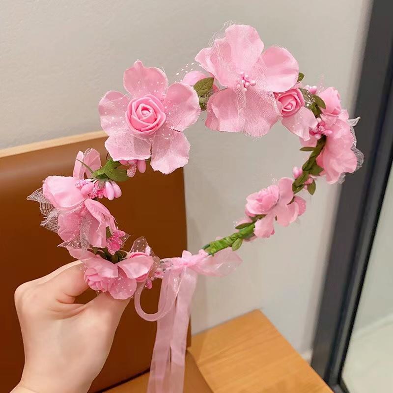 

Элегантная сказочная свадебная повязка на голову для девочек, головной убор с имитацией жемчужной лозы, цветочная корона, венок, повязка на голову для невесты, свадебный аксессуар для волос розовый