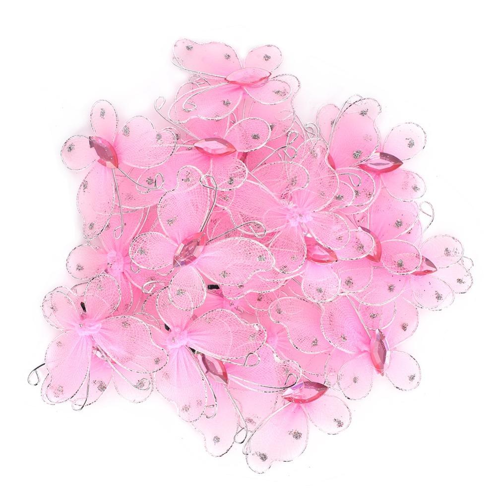 50pcs Purple & Pink DIY Craft Butterflies Small Size Artificial Gem Butterflies For Home Decor